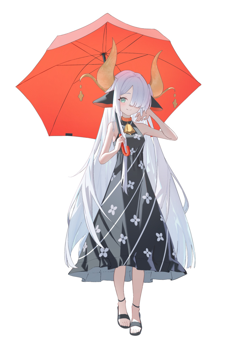 1girl, absurdres, aichry, animal_ears, closed_mouth, commentary, cow_ears, dress