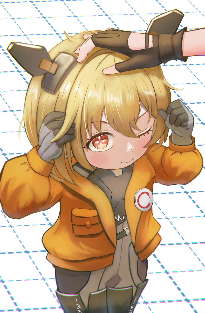 1girl, absurdres, blonde_hair, blush, bodysuit, commentary_request, futoshi_(futoshidao), gloves