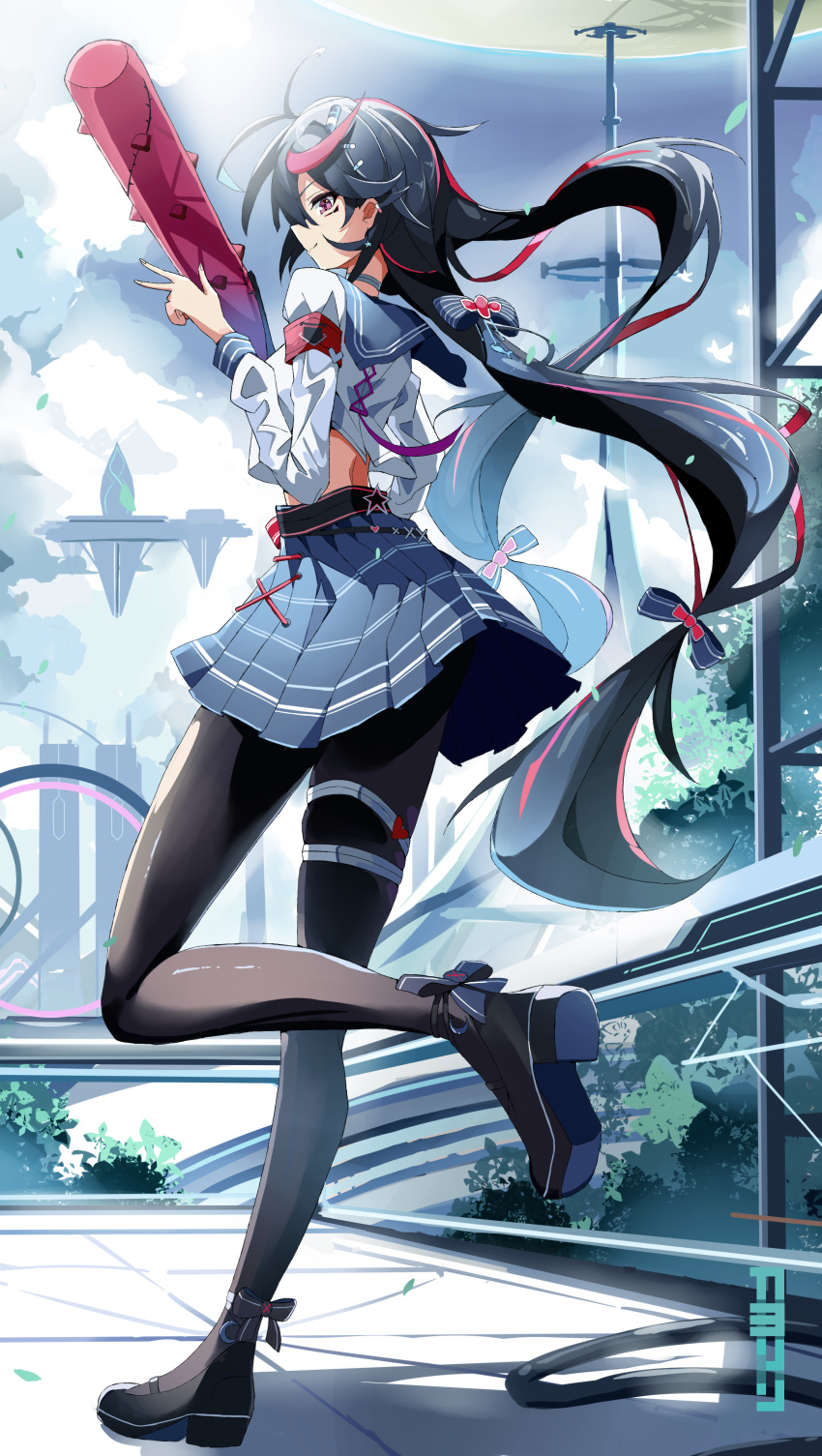 1girl, absurdres, ahoge, anchor, anka_(nostalgic_memories)_(tower_of_fantasy), anka_(tower_of_fantasy), black_hair, commentary_request
