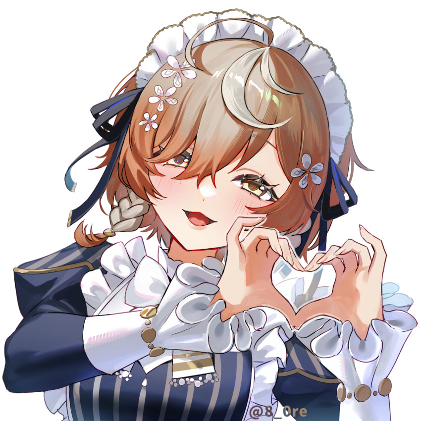 1girl, 8n0_g, ahoge, artist_name, blush, brown_eyes, brown_hair, commentary