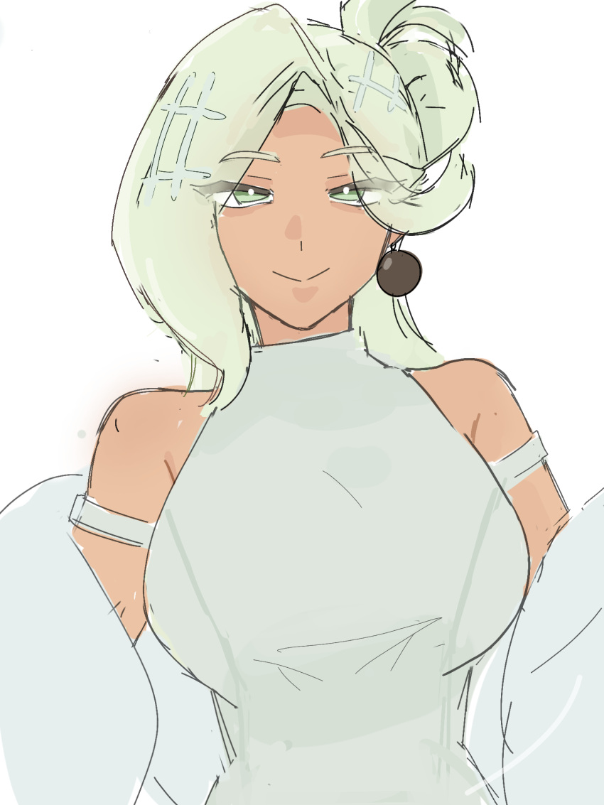 1girl, blonde_hair, brie_cheese_cookie, cookie_run, cookie_run:_ovensmash, dress, earrings, green_eyes