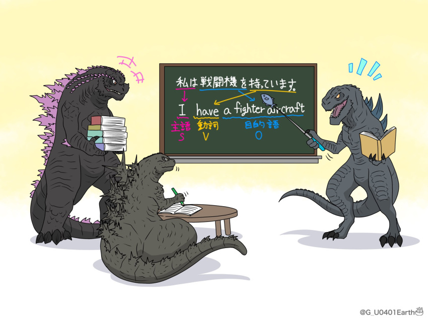 book, book_stack, chalkboard, claws, g_u0401earth, godzilla, godzilla_(monsterverse), godzilla_(series)
