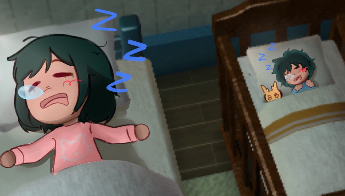 baby, boku_no_hero_academia, crib, green_hair, inko_midoryia, meme, messy_hair, midoriya_inko
