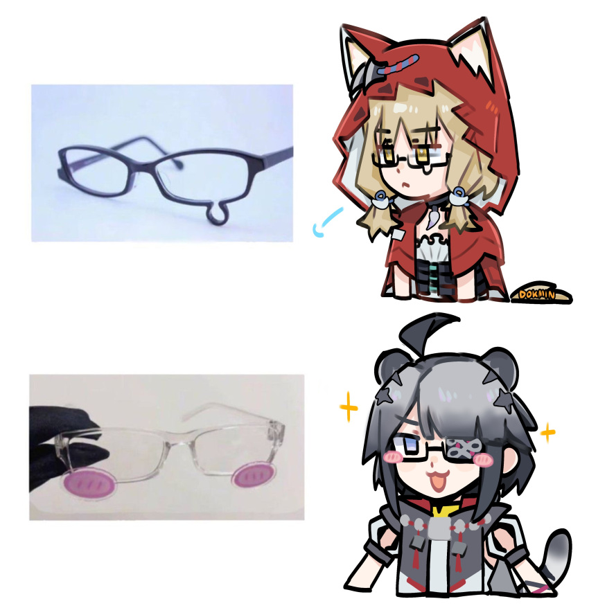 2girls, :<, :3, :d, absurdres, ahoge, animal_ears, arknights