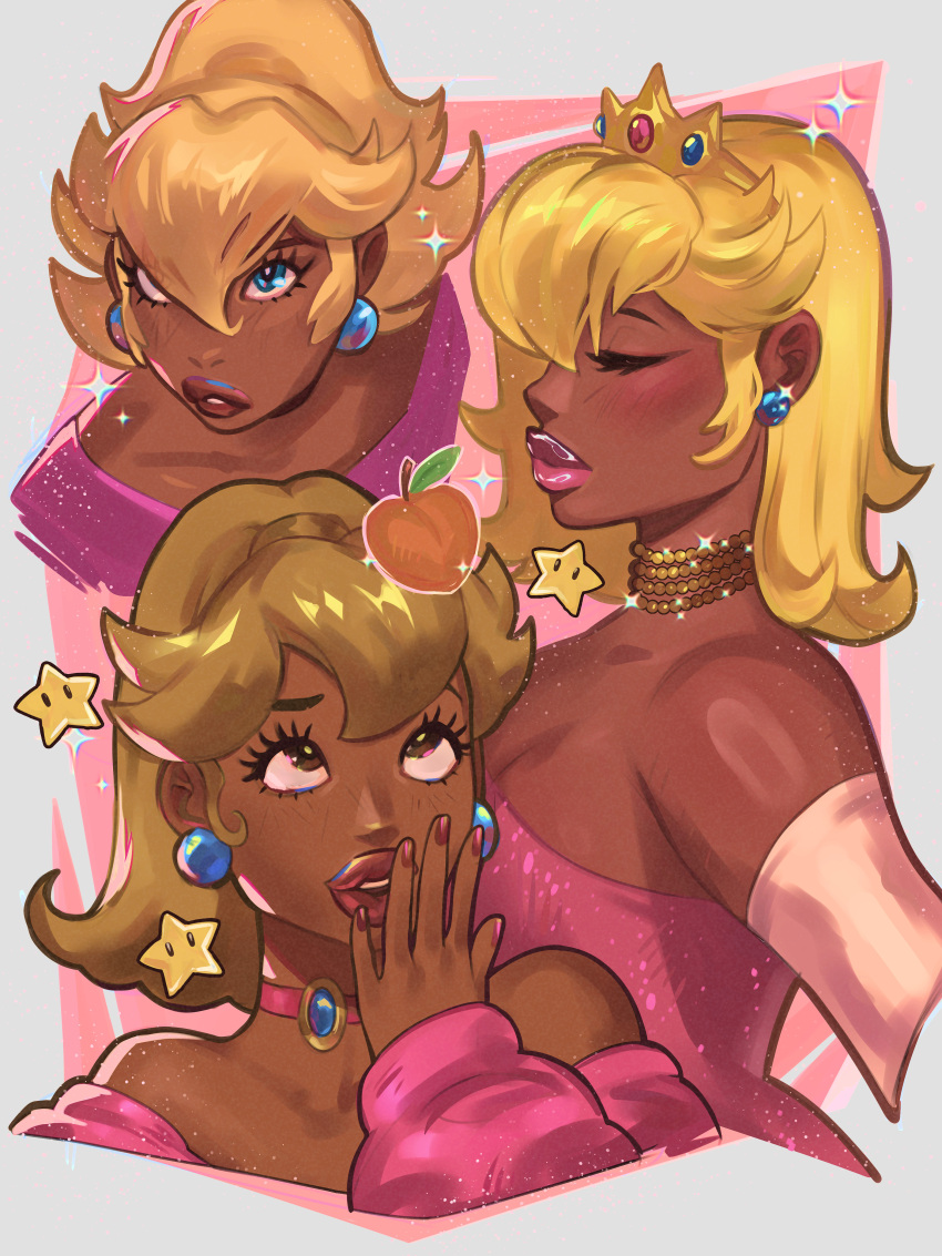1girl, absurdres, alternate_eye_color, alternate_skin_color, asieybarbie, blonde_hair, blue_eyes, brown_eyes