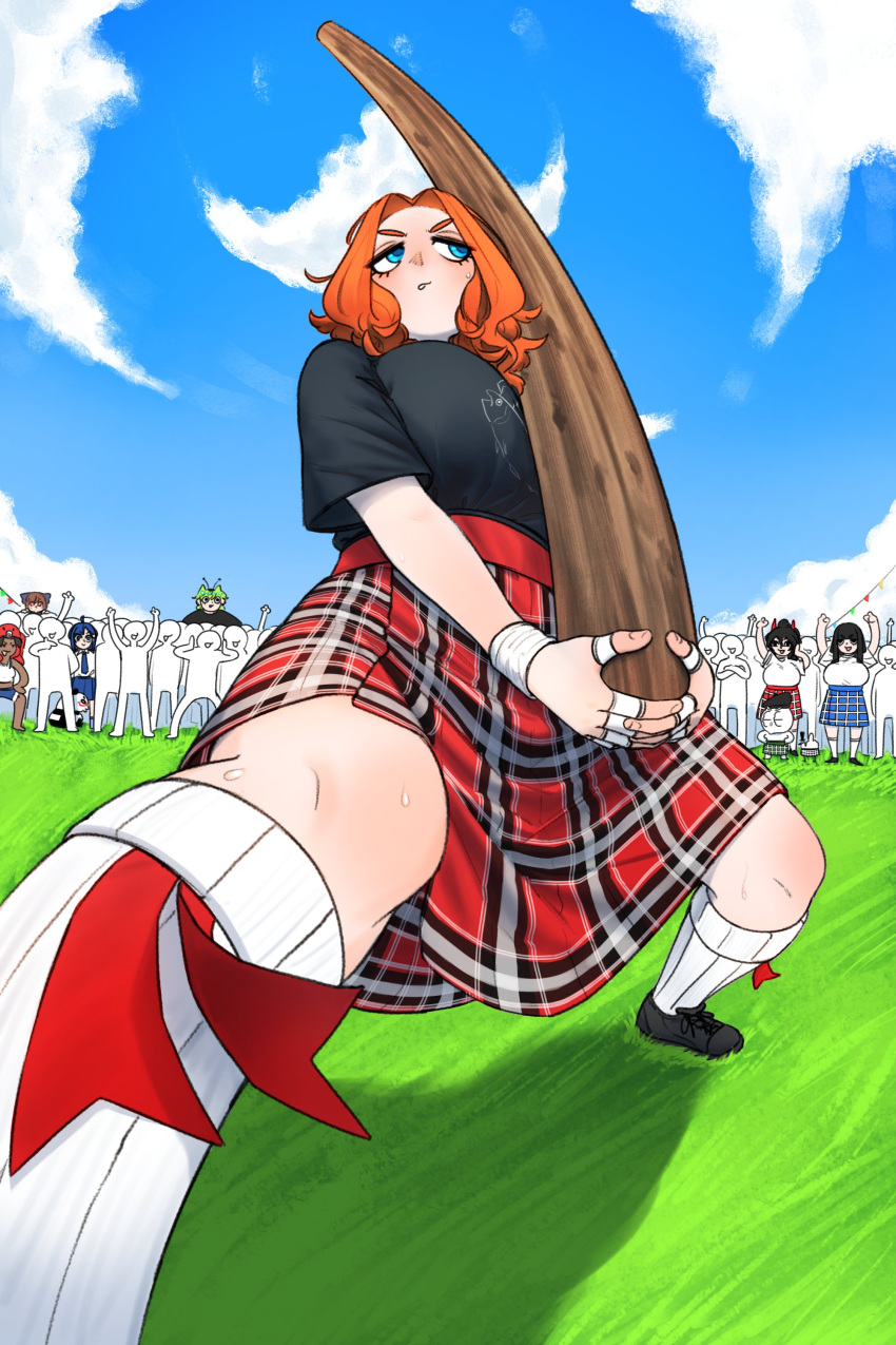 6+others, absurdres, black_hair, blue_eyes, blue_hair, blue_necktie, breasts, brown_hair