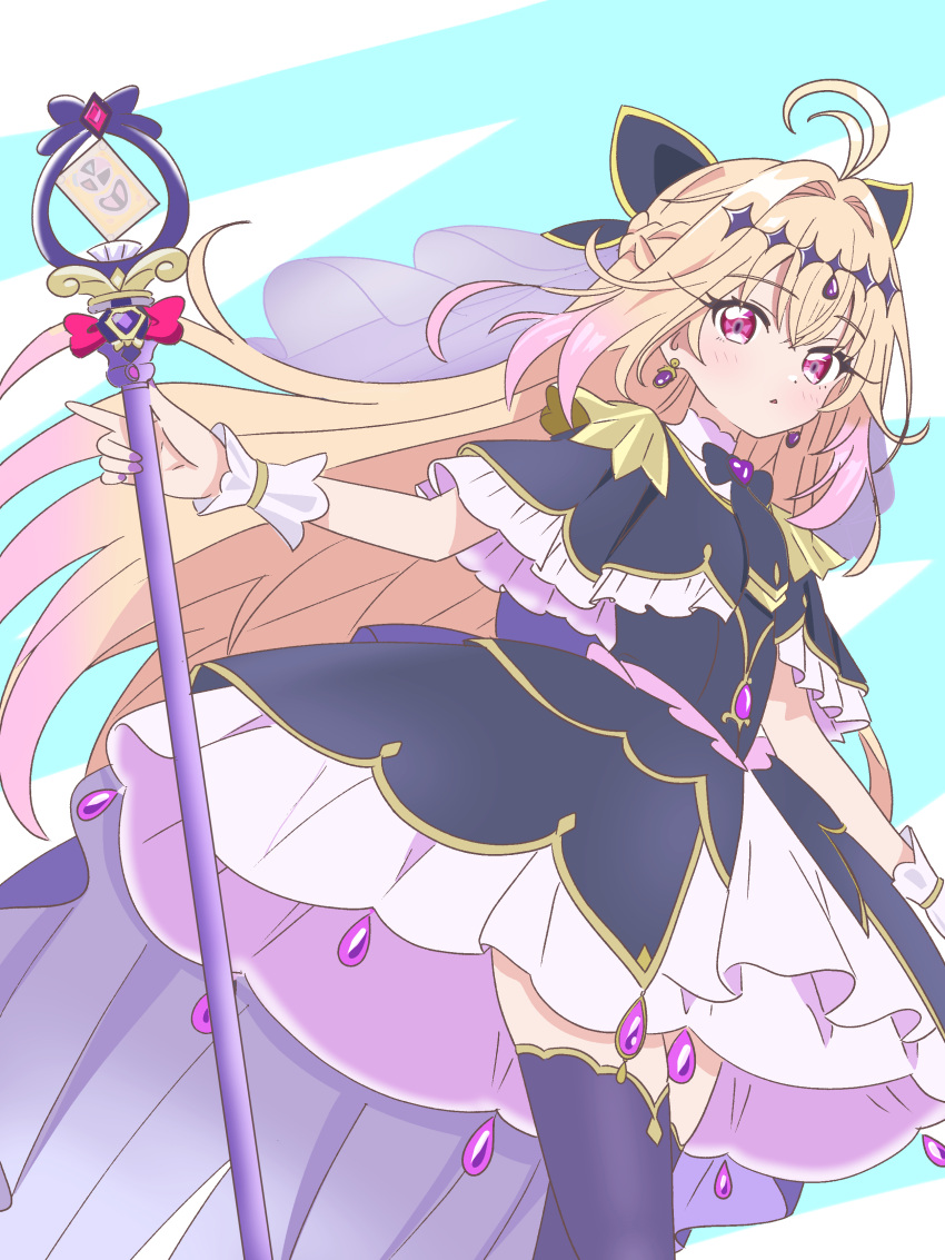absurdres, antenna_hair, black_capelet, brooch, capelet, commentary_request, cure_arcana_shadow, diamond_hairband