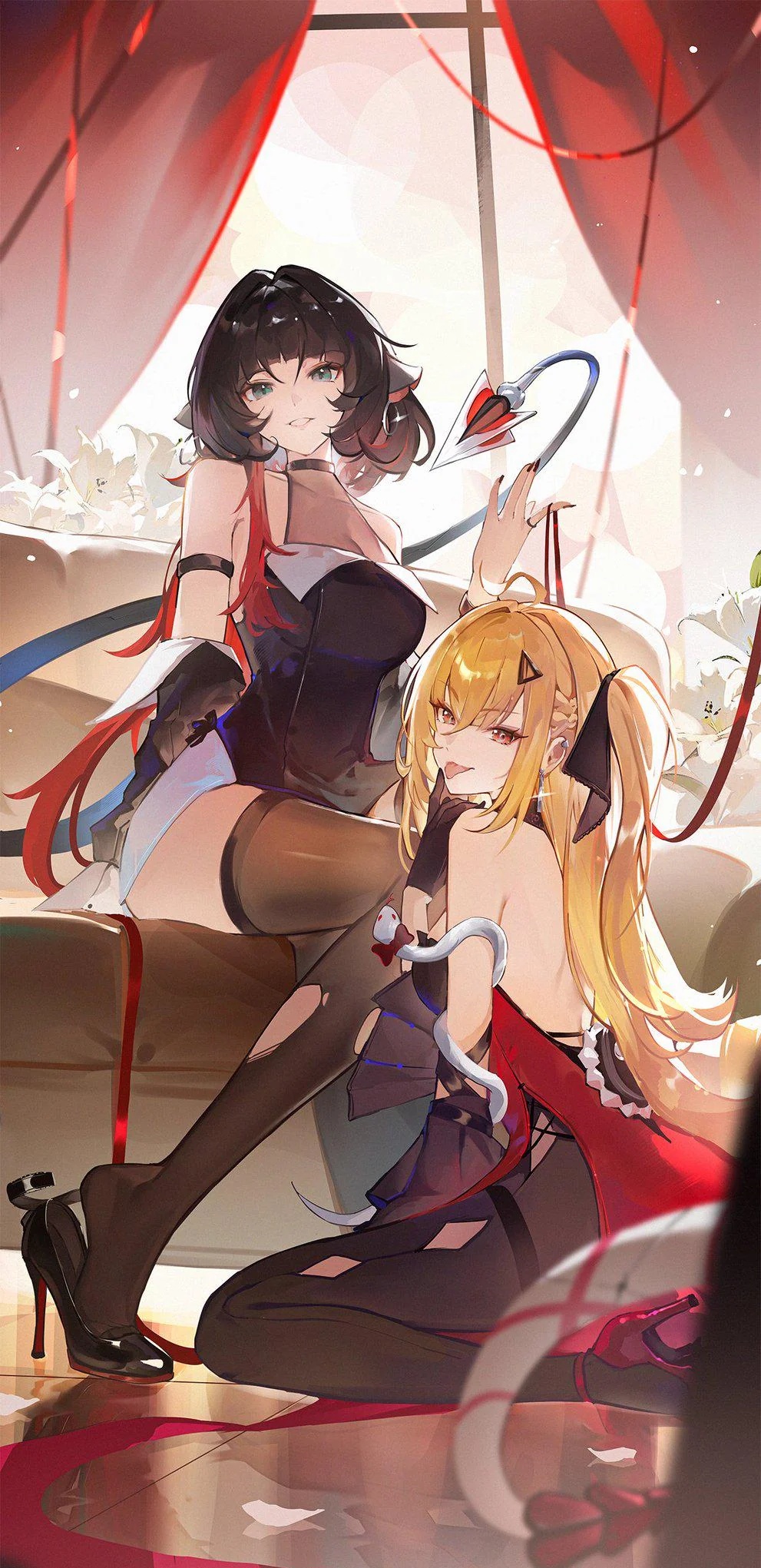 animal_ears, cissia_(zenless_zone_zero), jane_doe_(zenless_zone_zero), long_hair, mouse_ears, mouse_girl, mouse_tail, multiple_girls