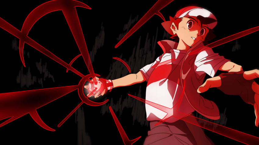 1boy, ash_ketchum, black_gloves, brown_eyes, fingerless_gloves, gloves, hat, highres