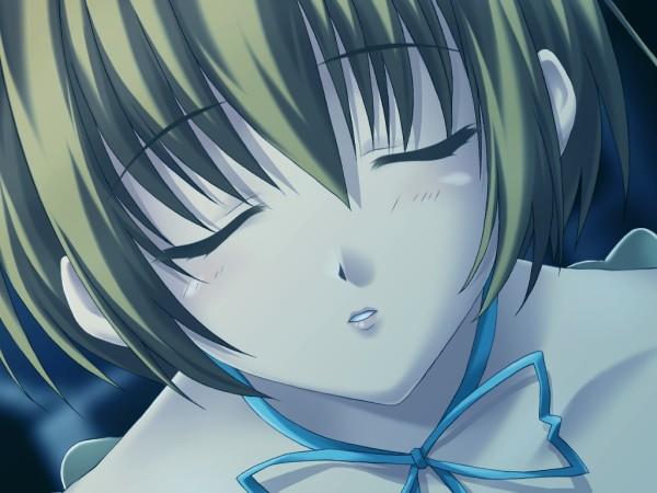 artist_request, bow, closed_eyes, ever_17, game_cg, incoming_kiss, orange_hair, short_hair