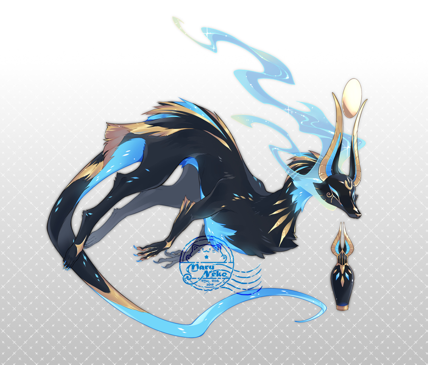 2019, anubis_(mythology), black_fur, black_mask, bottle, claws, commentary_request, creature
