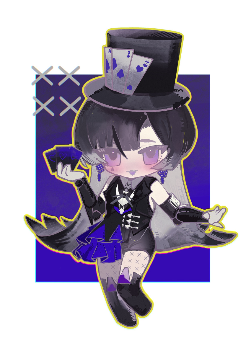 1girl, absurdres, bare_shoulders, black_hair, black_hat, black_shorts, black_vest, blush