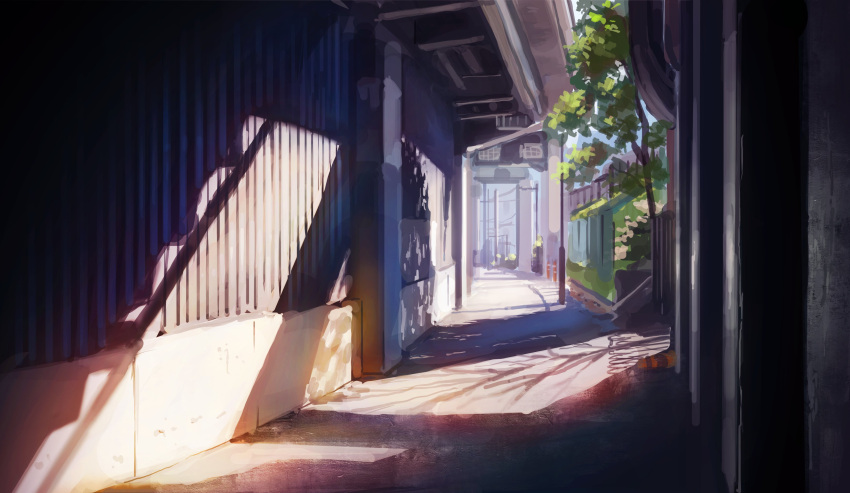 absurdres, alley, commentary_request, day, highres, meron_2770, no_humans, original
