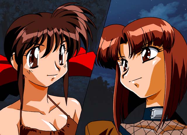 brown_eyes, brown_hair, fishnets, game_cg, masuda_chiho, mitsurugi_tamao, night, ninja