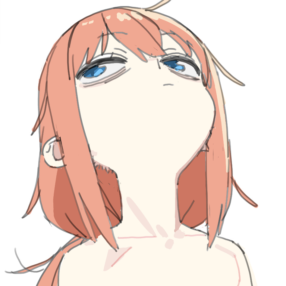 bags_under_eyes, blue_eyes, head_back, imamura_ryou, looking_to_the_side, messy_hair, michinoku_komaro, neck