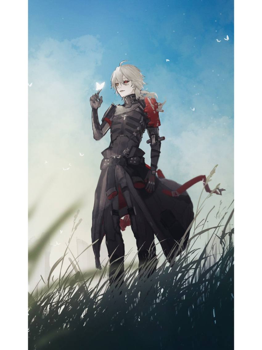 1boy, ahoge, alt_text, barcode, barcode_tattoo, black_sclera, border, bug