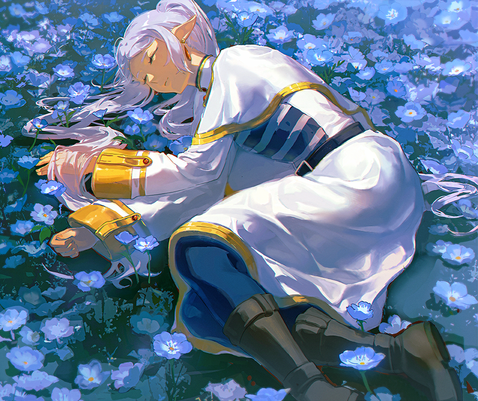 1girl, belt, black_belt, black_boots, black_pantyhose, blue_flower, boots, capelet