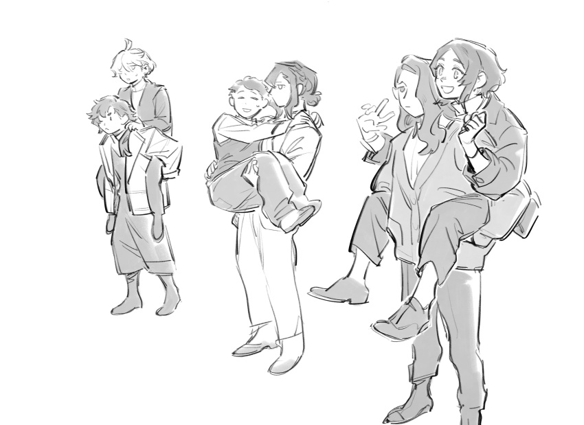 6+girls, absurdres, ahoge, awkward, boots, braid, carrying, dark-skinned_female