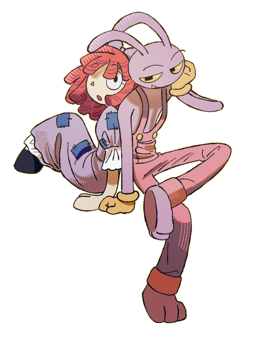 1boy, 1girl, :o, animal_ears, back-to-back, black_eyes, colored_sclera, commentary