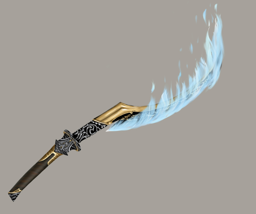 blue_fire, csuszka, fire, floating, floating_object, grey_background, highres, hopefires_(sword)