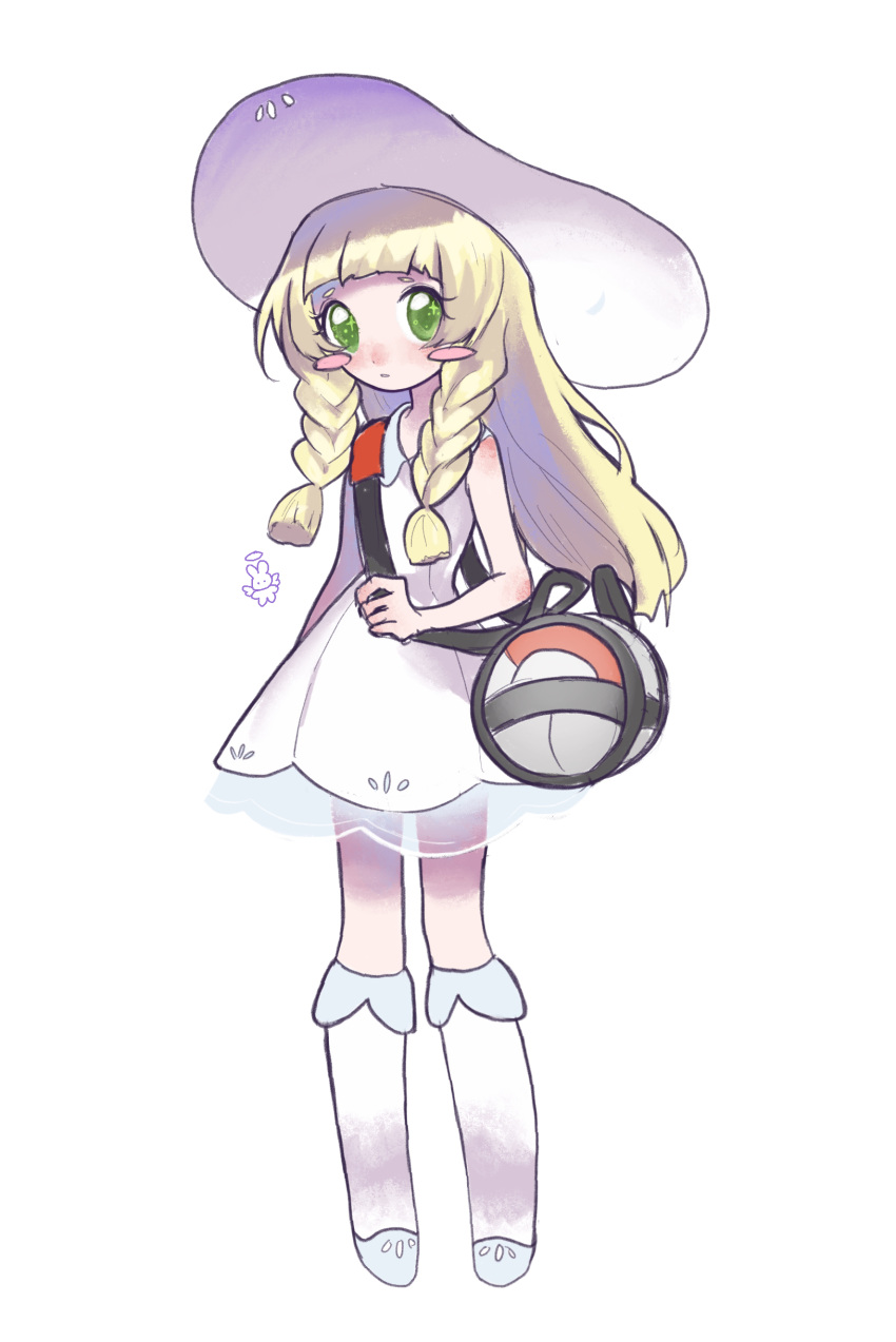 1girl, absurdres, bag, bare_arms, blonde_hair, blue_shoes, blush_stickers, braid