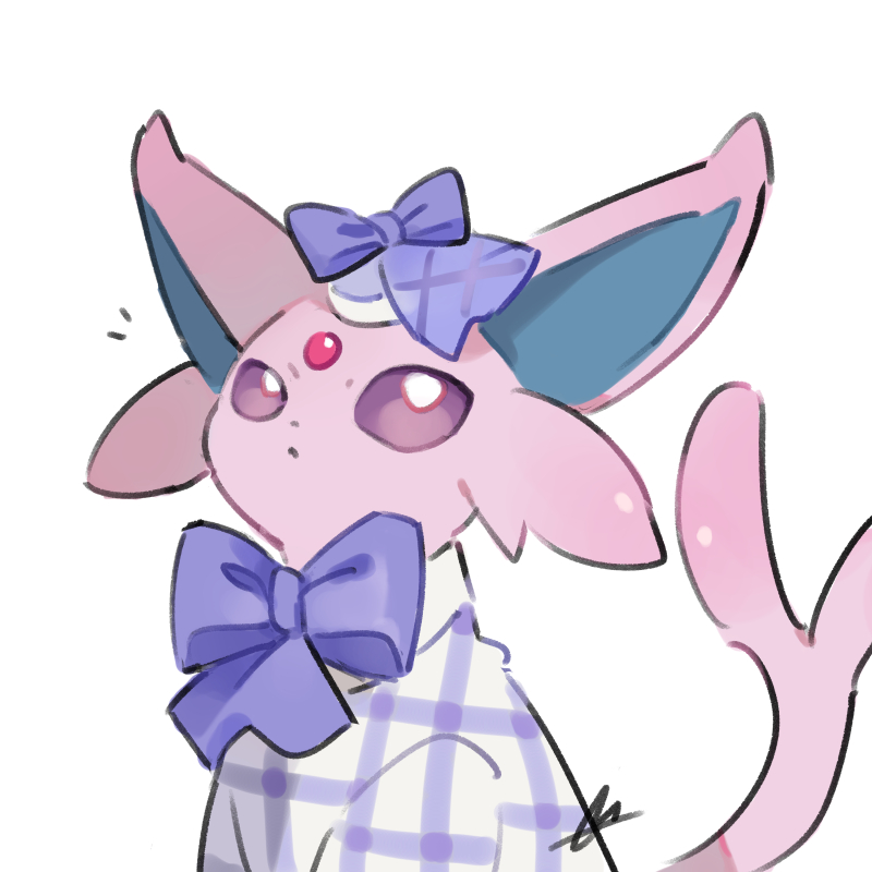 bow, closed_mouth, clothed_pokemon, commentary_request, espeon, espeon_(checkered), facial_mark, forehead_mark