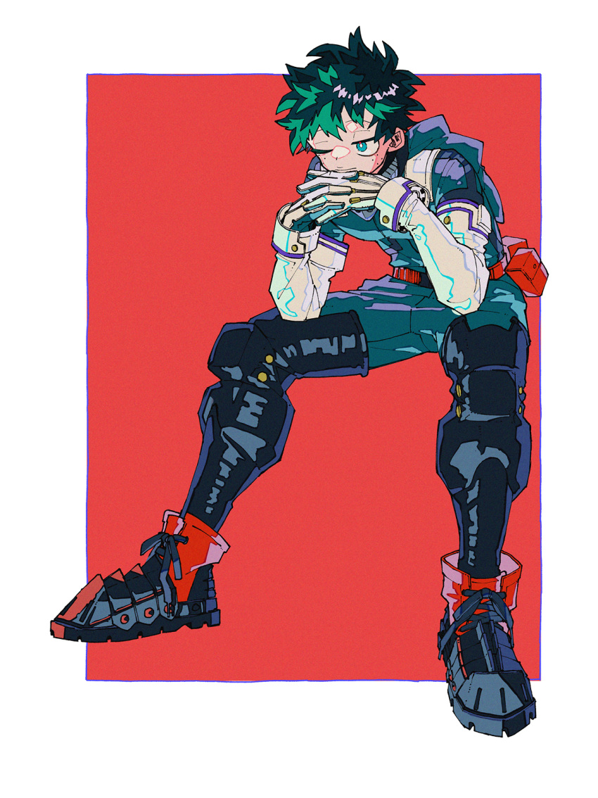 1boy, aqua_bodysuit, belt, belt_pouch, blue_eyes, bodysuit, boku_no_hero_academia, border