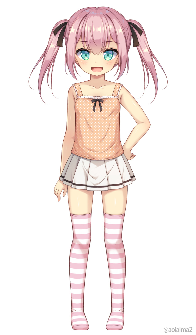 1girl, :d, aoi_aruma, aqua_eyes, breasts, camisole, collarbone, commentary_request
