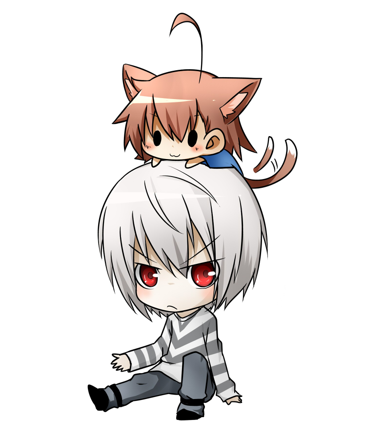 >:3, accelerator, ahoge, animal_ears, blue_dress, blush, brown_hair, cat_ears