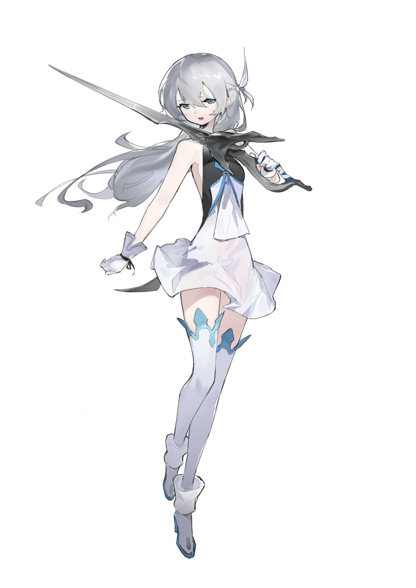 1girl, absurdres, blue_eyes, commentary_request, dress, elbow_gloves, full_body, gloves