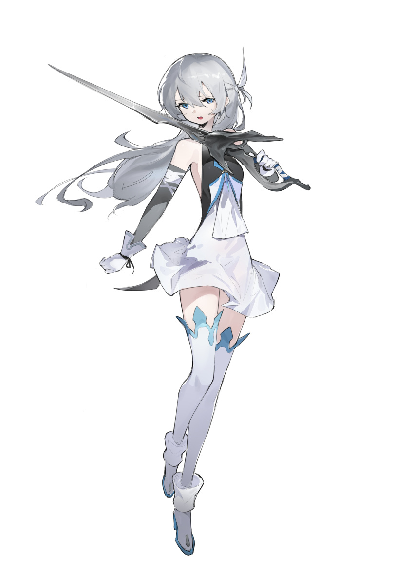 1girl, absurdres, blue_eyes, commentary_request, dress, elbow_gloves, full_body, gloves