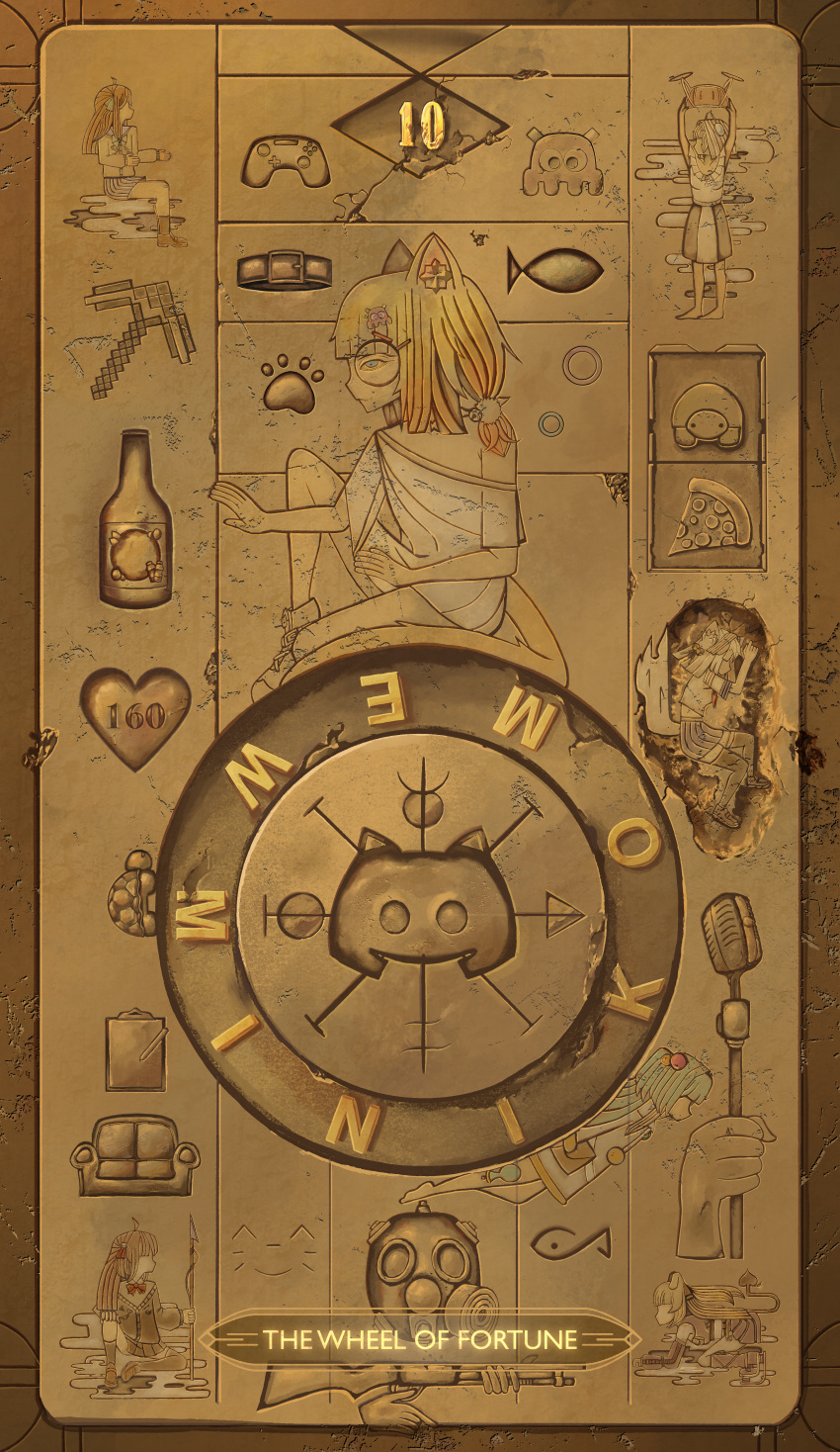 6+girls, absurdres, ancient_egyptian_clothes, animal_collar, animal_ears, bare_shoulders, bell, blonde_hair