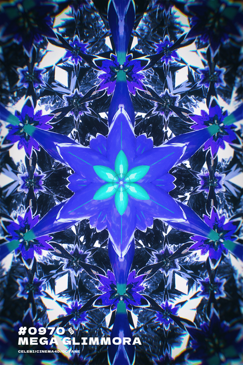 absurdres, blue_petals, blue_skin, colored_skin, glimmora, highres, kaleidoscope, mega_glimmora