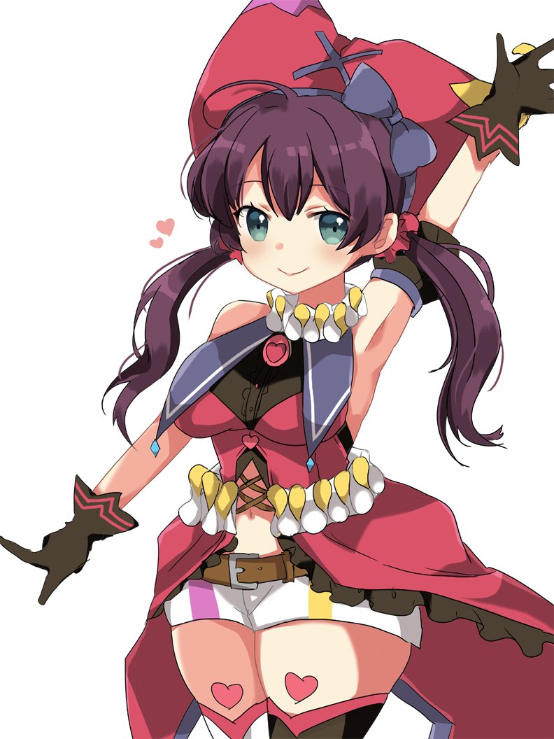 1girl, arm_up, armpits, belt, black_gloves, blue_eyes, blush, bow