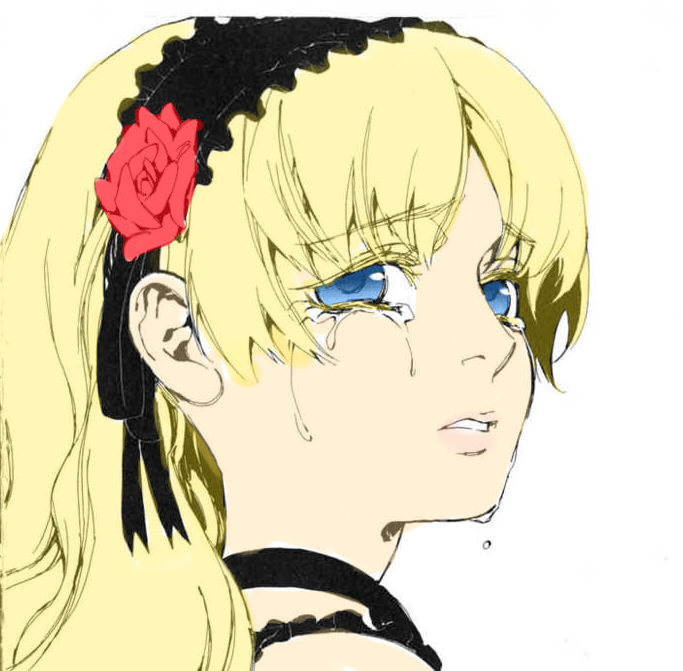 blonde_hair, blue_eyes, cossette_d'auvergne, cossette_d'auvergne, face, flower, hair_ornament, le_portrait_de_petite_cossette