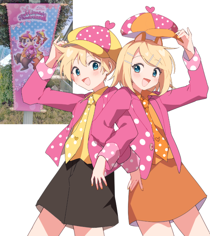 1boy, 1girl, :d, arm_up, black_shorts, blazer, blonde_hair, blue_eyes