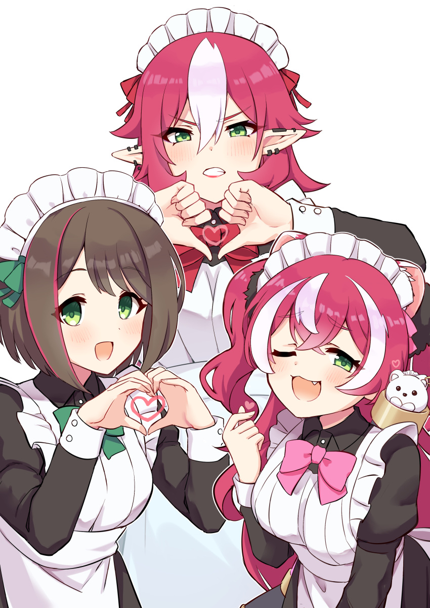 3girls, ;d, absurdres, animal_ears, apron, bandit_sisters_(princess_connect!), blush, bow