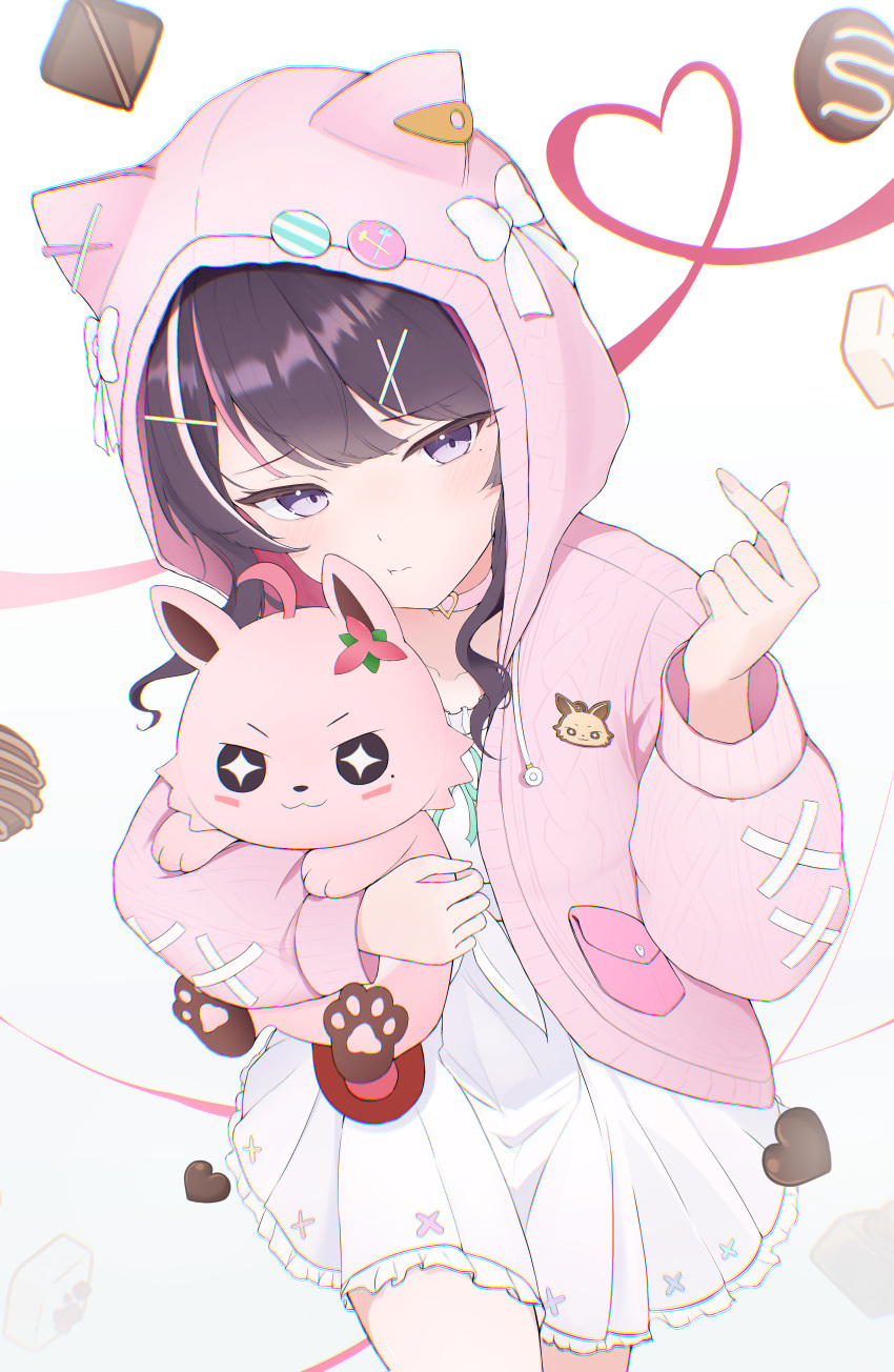 1girl, absurdres, alternate_hair_length_(shorter), animal_hood, azki_(hololive), azki_(yurufuwa_casual)_(hololive), brown_hair, cardigan