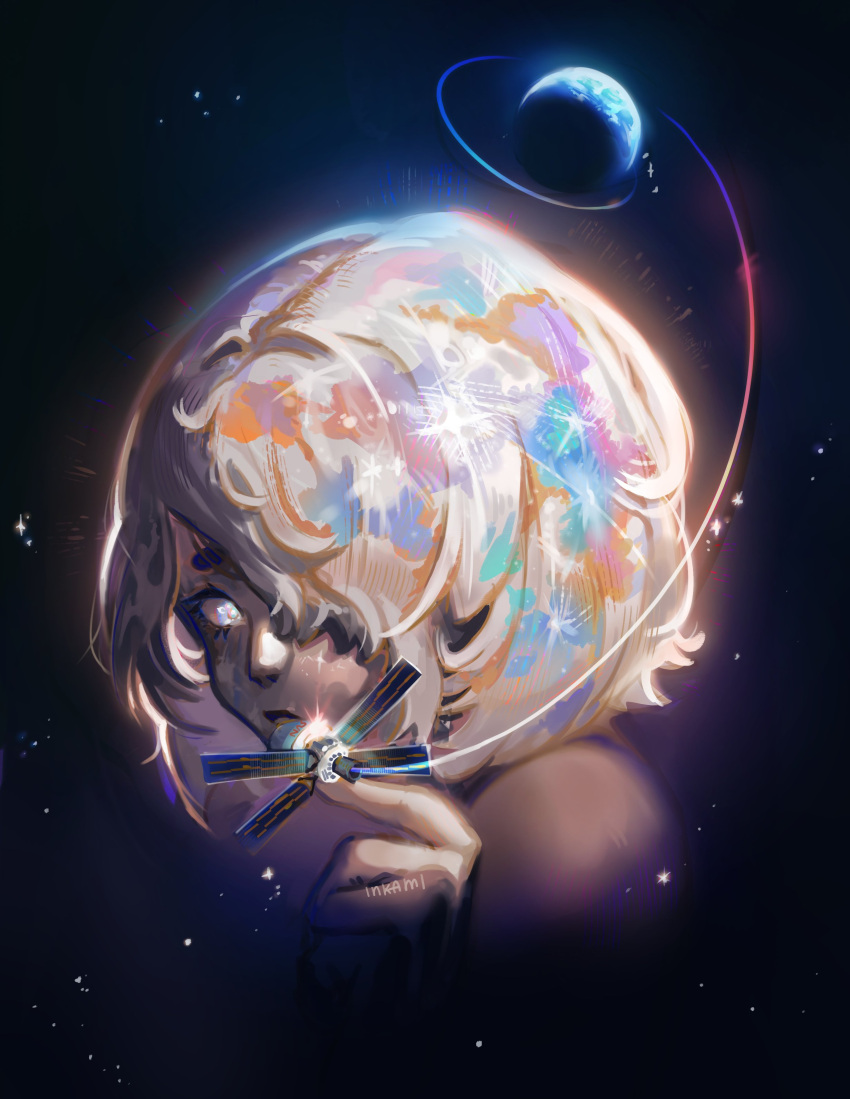 1girl, absurdres, artemis_program, artist_name, commentary, cropped_shoulders, earth_(planet), english_commentary