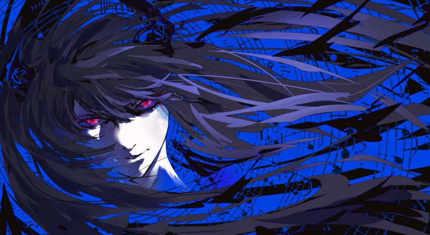 01neeto, 1girl, black_hair, blending, blue_hair, close-up, commentary, highres