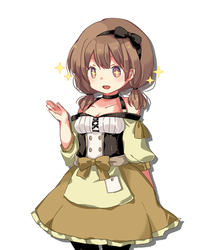 +_+, 1girl, blush, bow, bow_hairband, breasts, brown_hair, cowboy_shot