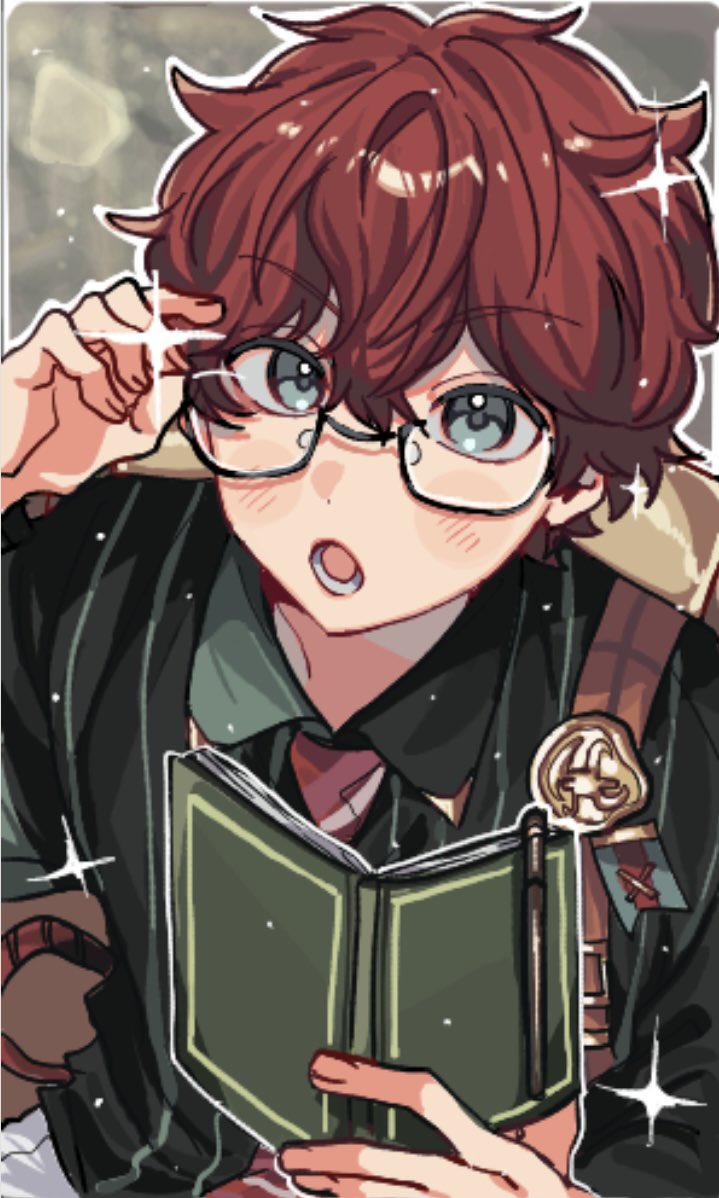 1boy, :o, adjusting_eyewear, amagi_hiiro, bespectacled, blue_eyes, collared_shirt, commentary_request
