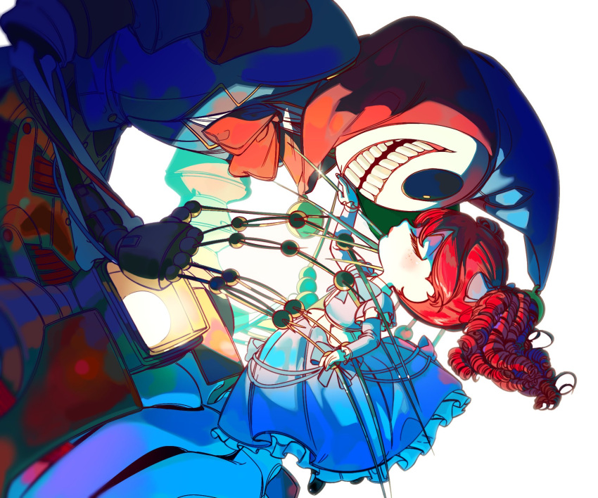 bow, claws, commentary, curly_hair, doll, hair_bow, hat, highres