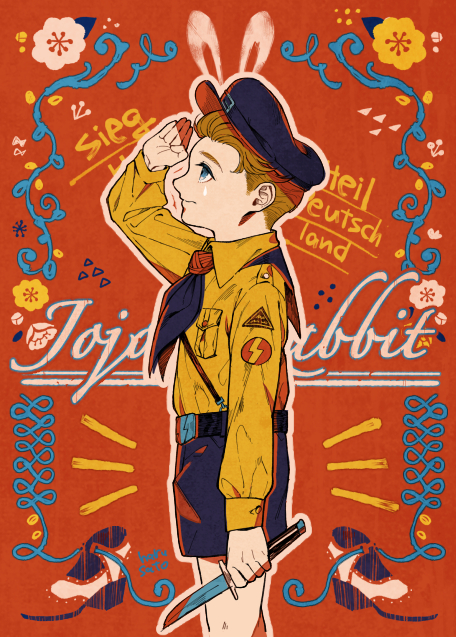 1boy, animal_ears, animification, arm_up, belt, black_belt, black_hat, black_neckerchief