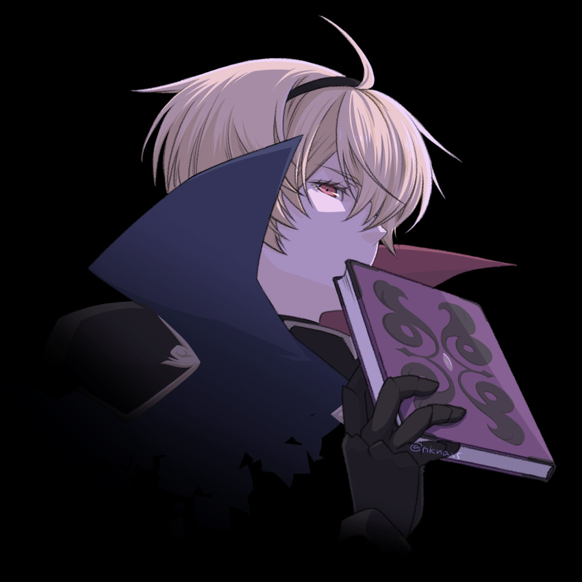 1boy, armor, black_armor, black_hairband, blonde_hair, book, commentary_request, fire_emblem
