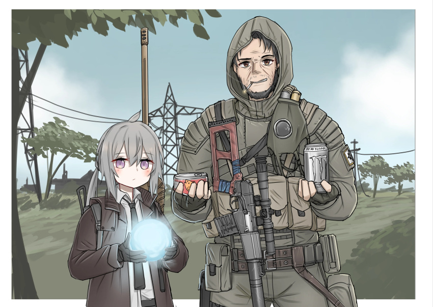 1boy, 1girl, girls_frontline, m200_(girls_frontline), marksman_rifle, short_hair, sniper, sniper_rifle