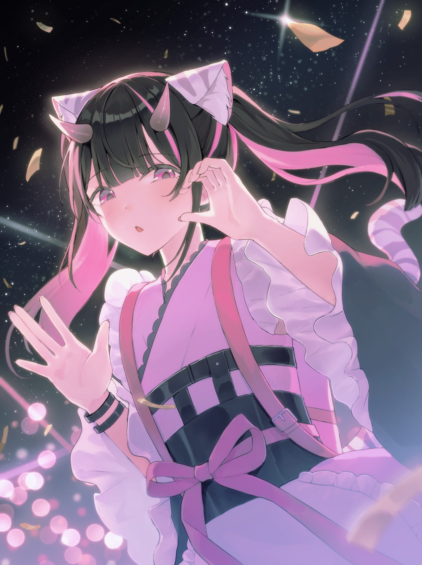 1boy, absurdres, animal_ears, black_hair, blue_kimono, cho_kaguya-hime!, colored_inner_hair, commentary
