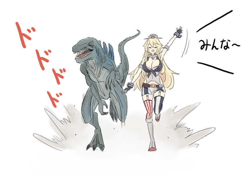 1girl, american_flag, american_flag_legwear, american_flag_print, asymmetrical_legwear, blonde_hair, closed_eyes, commentary_request