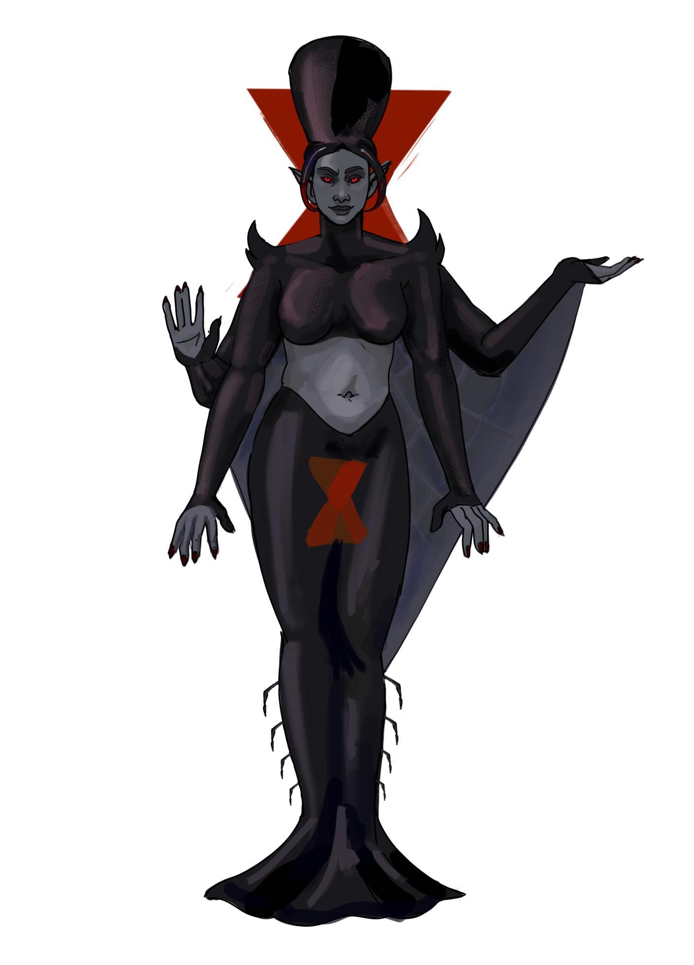 1girl, arcturite, arthropod_girl, black_dress, black_hat, black_sclera, black_shirt, colored_sclera