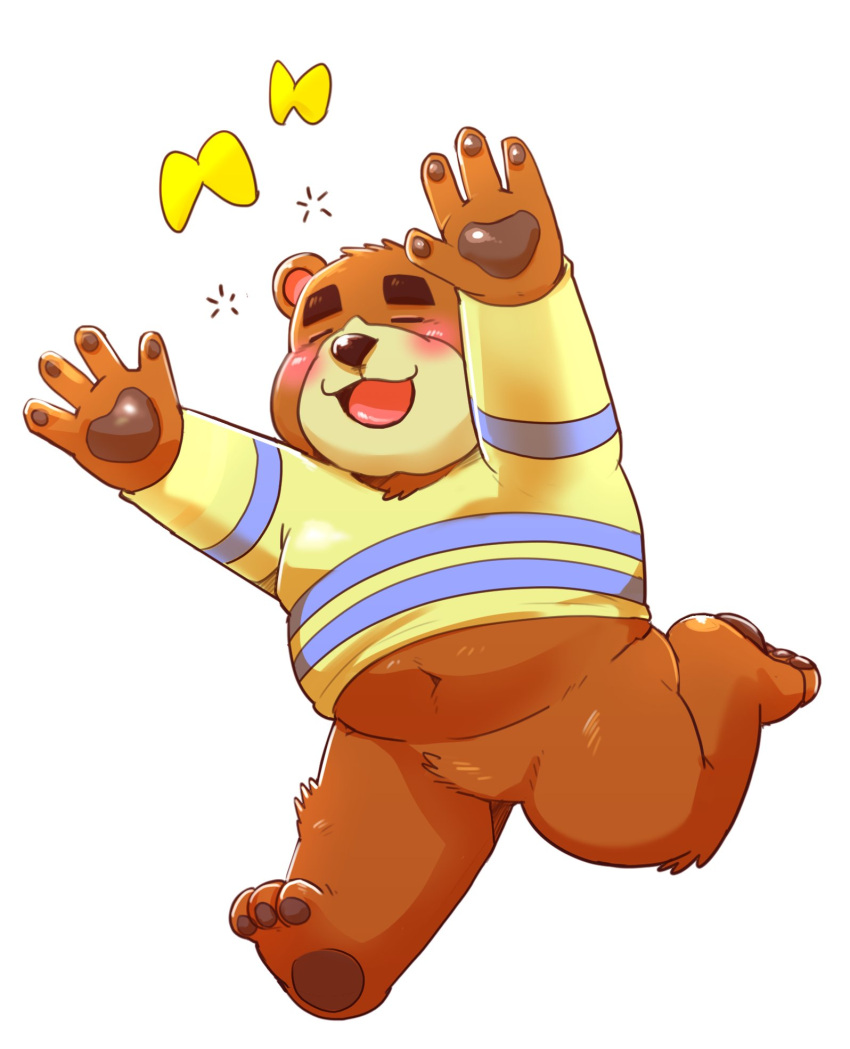 1boy, animal_crossing, animal_ears, barefoot, bear_boy, bear_ears, belly, blush